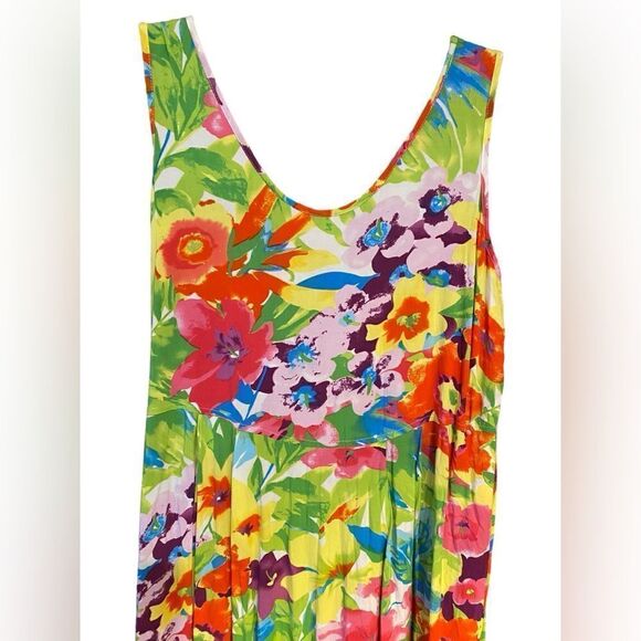 Blue Water Sz S Vibrant Tropical Hawaiin Floral Sleeveless Midi Pocket Pam Dress - Picture 3 of 7